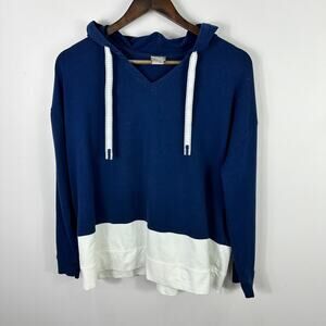 Chico’s Zenergy Hoodie Womens 2 Blue Colorblock Minimalist Coastal Lounge‎ Soft